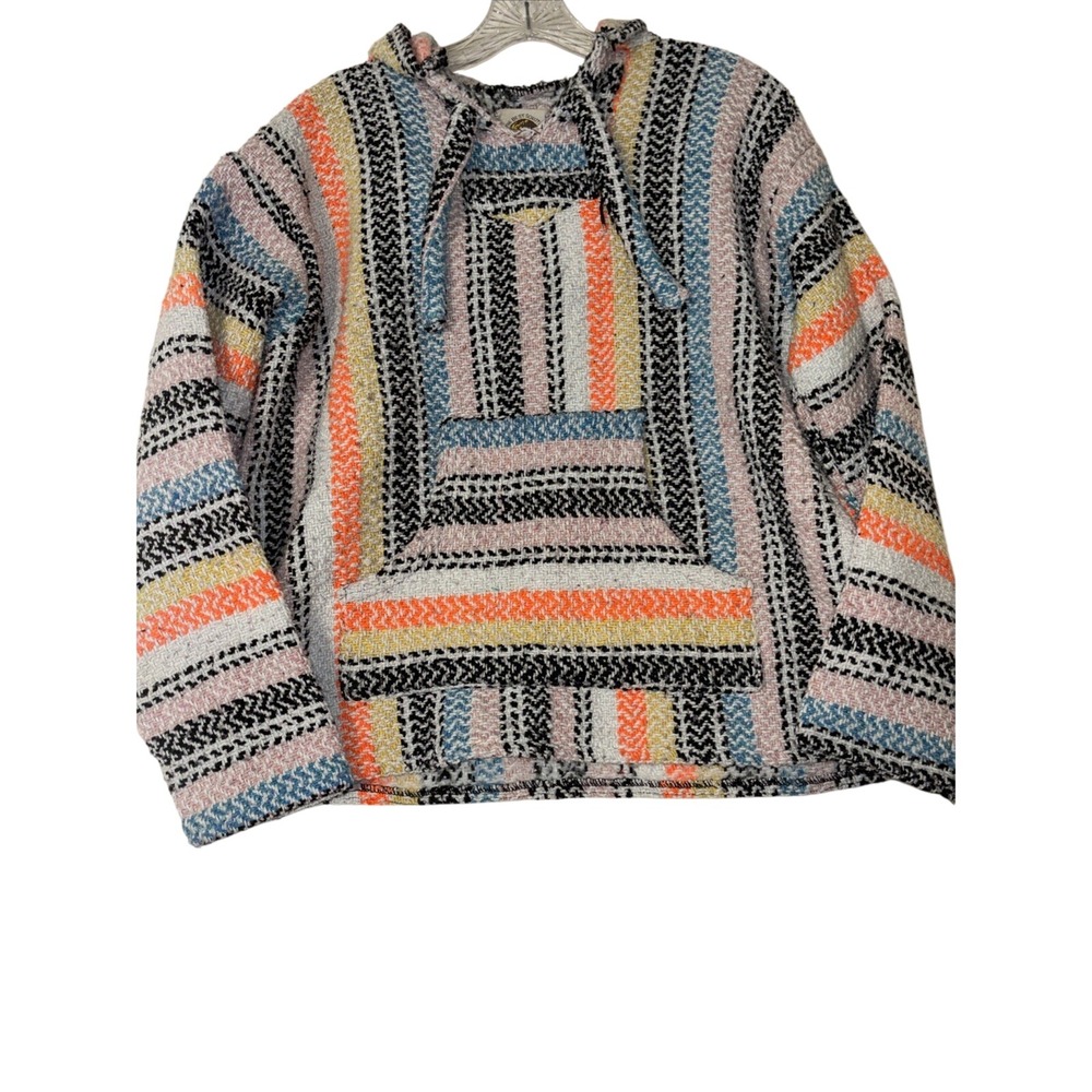 Earth Ragz Hoodie Mens Small Multicolor Baja Pullover Striped Kangaroo Pocket